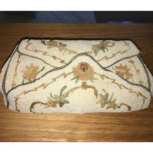 Antique beaded, embroidered purse, French